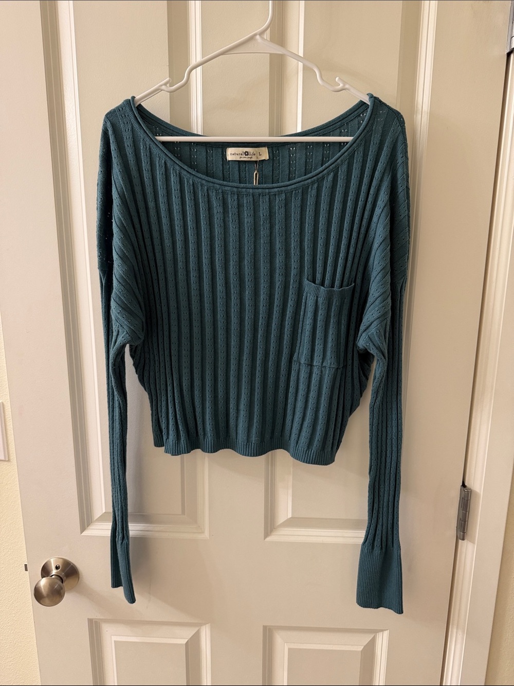 NATURAL LIFE Teal Ribbed Knit Boatneck Sweater